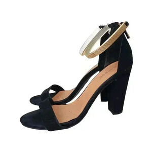BAMBOO Black Open Toe Block Heels with Silver Ankle Strap